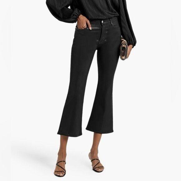 New FRAME Le Crop Flare cropped coated high-rise flared jeans in Black Size 31 - Picture 2 of 15